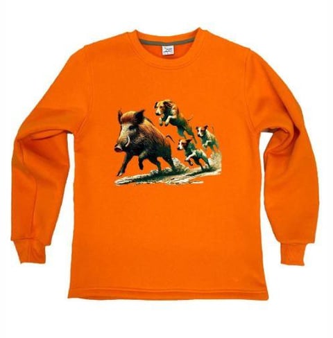 Domuz Köpek Resimli Turuncu Sweatshirt XXL