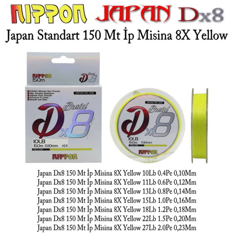 NIPPON Japan Dx8 150 Mt İp Misina 8X Yellow 0.23 mm
