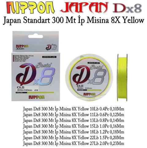 NIPPON Japan Dx8 300 Mt İp Misina 8X Yellow 0.12 mm