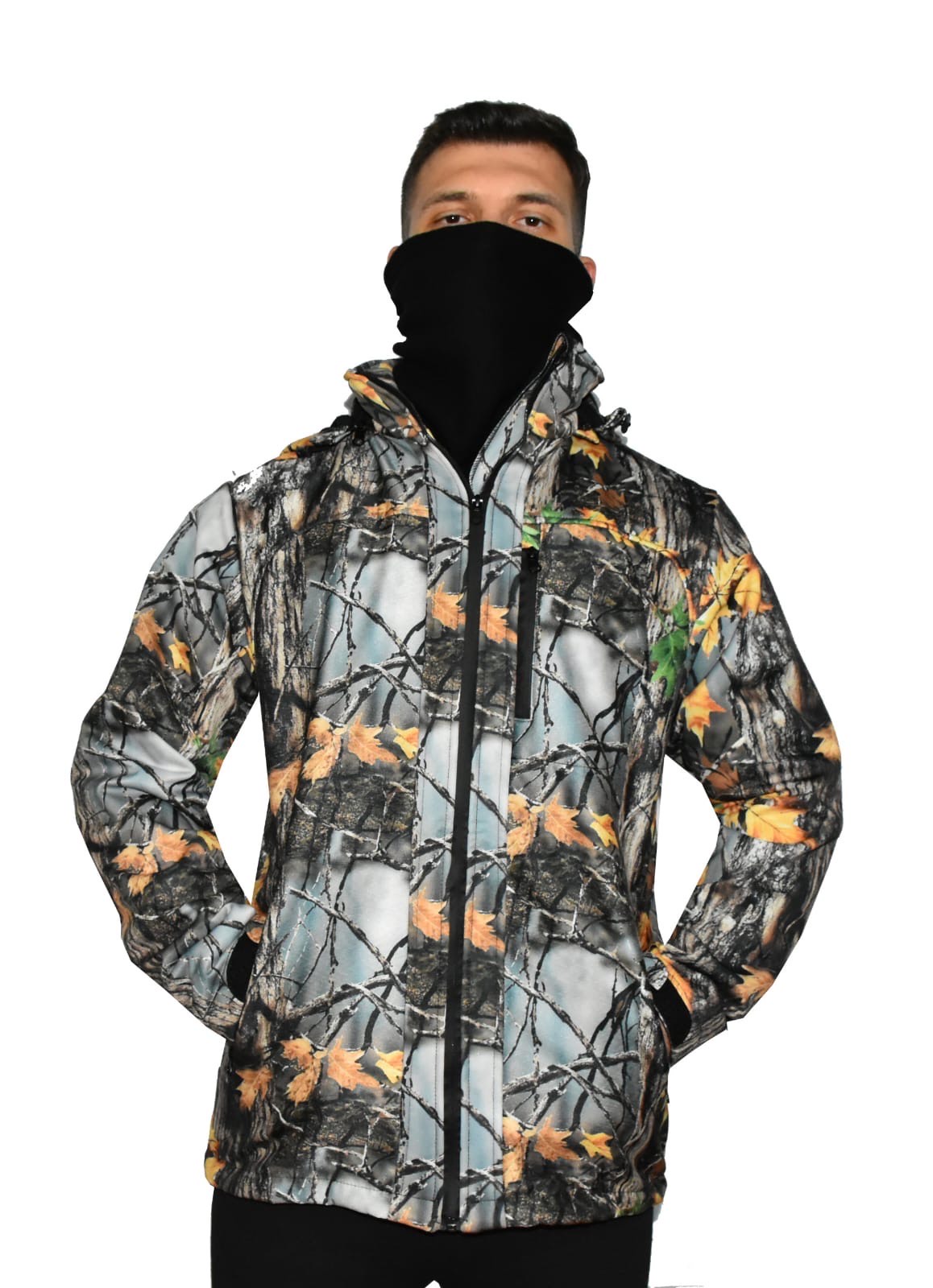 Orman Desen Softshell Çift Kat Polarlı Kapşonlu Mont S