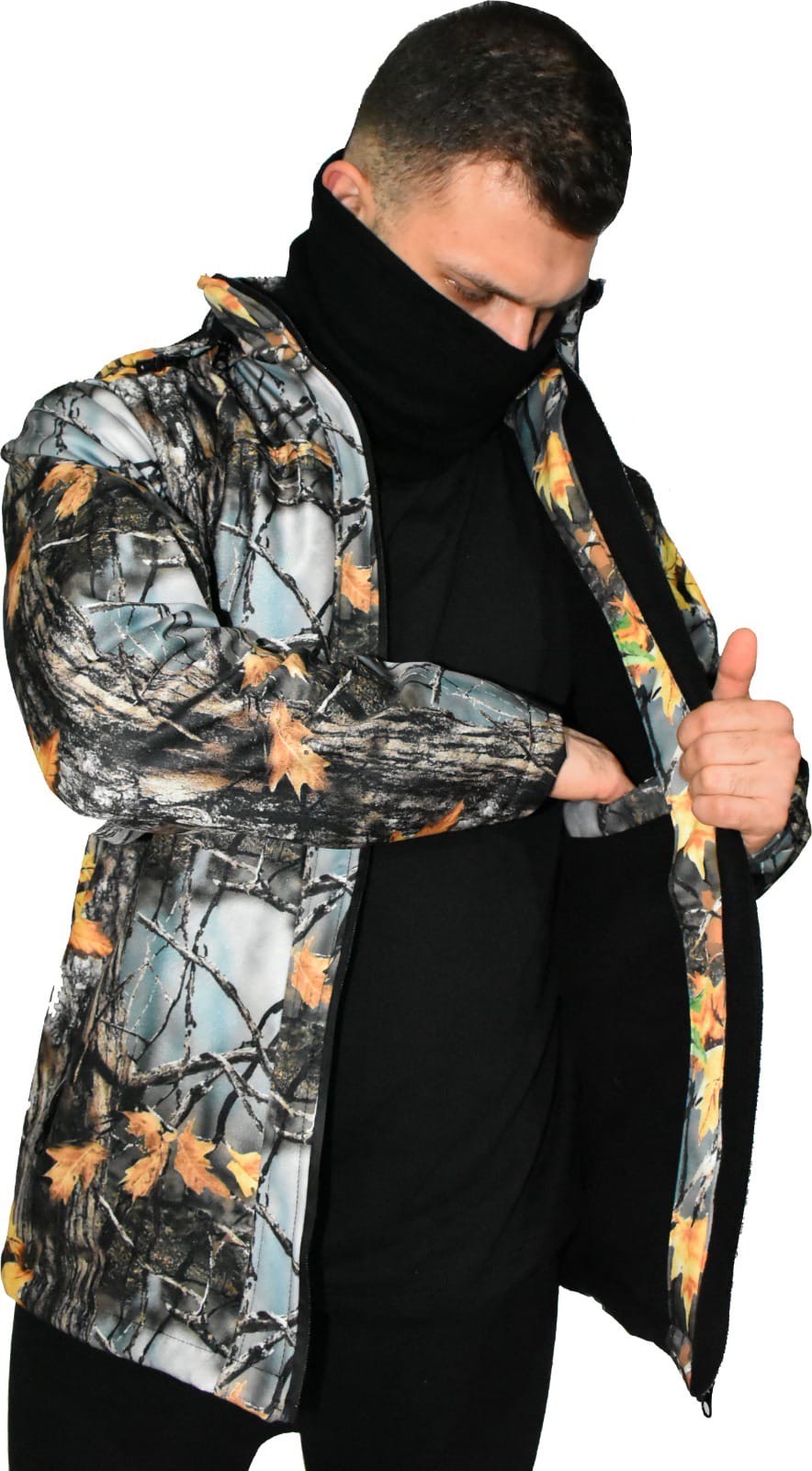 Orman Desen Softshell Çift Kat Polarlı Kapşonlu Mont M